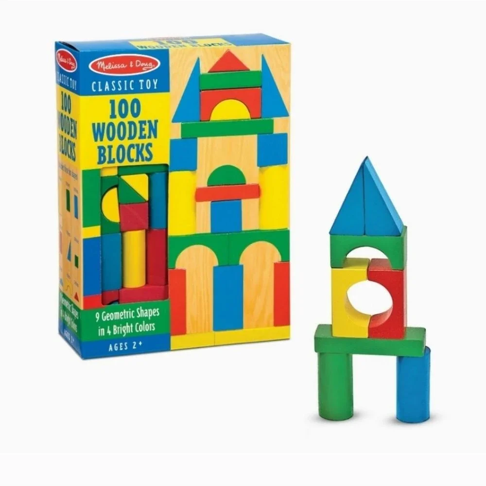NWT gift MELISSA & DOUG Wooden Building Blocks Set STEM shapes and colors
